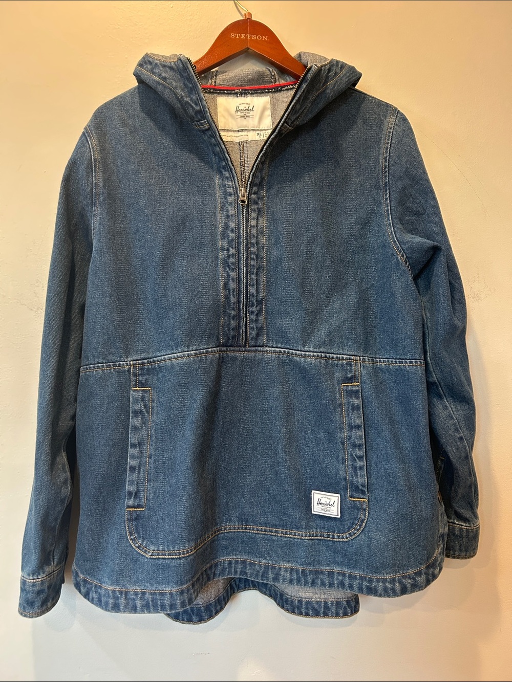 Herschel Supply Company Blue Denim Hooded Half-Zip Pullover Jacket